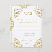 Carte de réponse de mariage - Nadine (Or) sur Ecru (Devant / Derrière)
