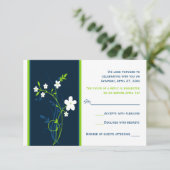 Carte de réponse de mariage Navy, Citron, Fleurs b (Debout devant)