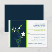 Carte de réponse de mariage Navy, Citron, Fleurs b (Devant / Derrière)