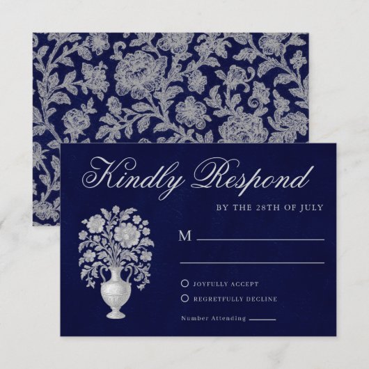 Carte de réponse de mariage Navy Heritage au monog (Devant / Derrière)