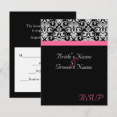 Carte de réponse de mariage noir avec Passion Rose (Devant / Derrière)