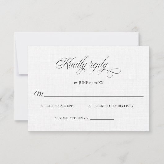 Carte de réponse de mariage noir et blanc classiqu (Devant)
