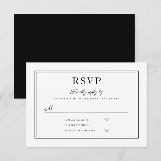 Carte de réponse de mariage noir et blanc formelle (Devant / Derrière)
