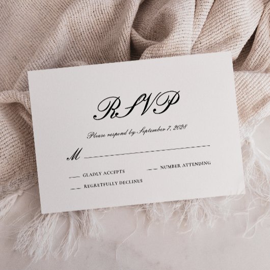 Carte de réponse de mariage noir et blanc formelle