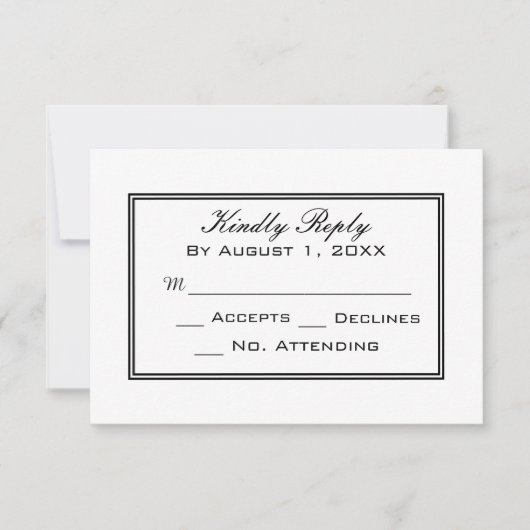 Carte de réponse de mariage noir et blanc minimali (Devant)