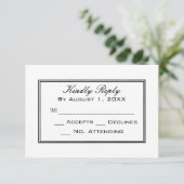 Carte de réponse de mariage noir et blanc minimali (Debout devant)