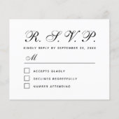 Carte de réponse de mariage noir et blanc RSVP Bud (Devant)