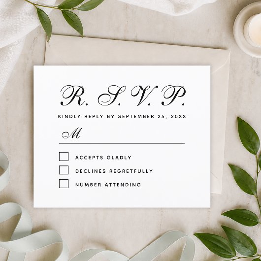 Carte de réponse de mariage noir et blanc RSVP Bud