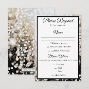 Carte de réponse de mariage noir et or