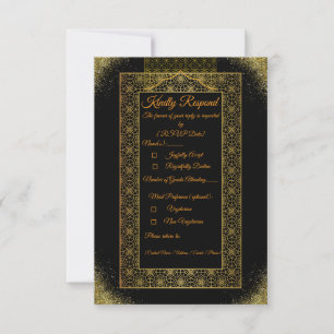 Carte de réponse de mariage Noir et Or Élégant