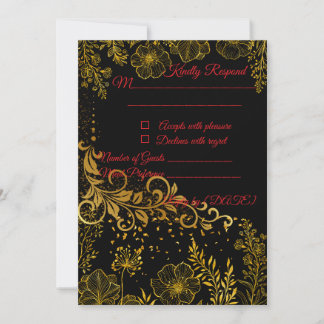 Carte de réponse de mariage Noir & Or | Élégant Mo