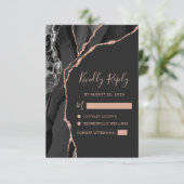 Carte de réponse de mariage noir rose or agate (Debout devant)