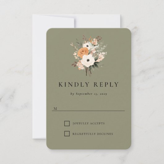 Carte de réponse de mariage occidental Boho floral (Devant)