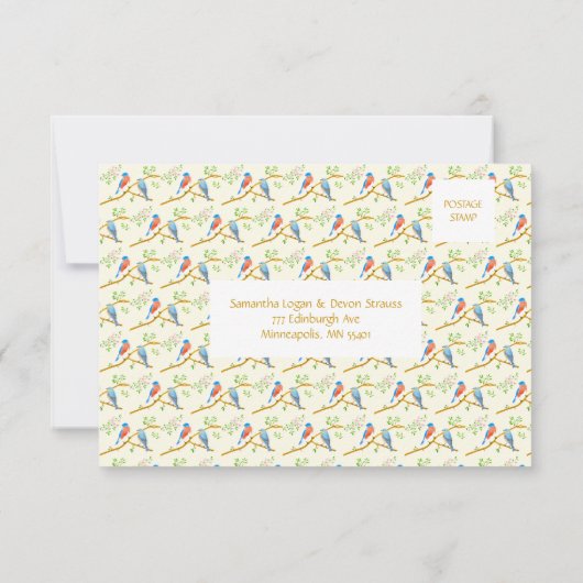 Carte de réponse de mariage Oiseaux bleus RSVP (Dos)