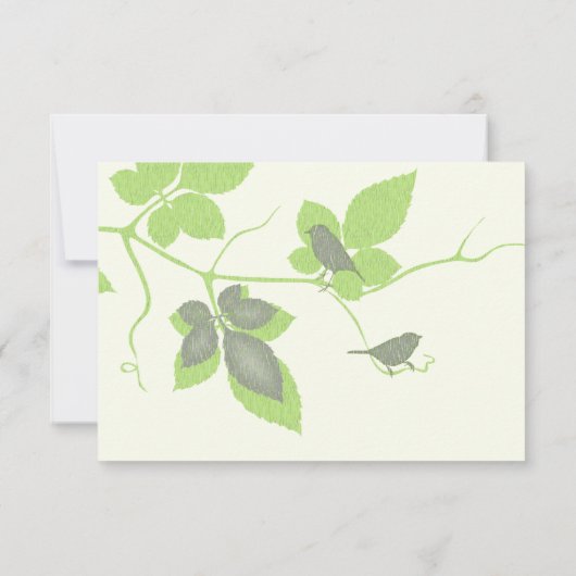 Carte de réponse de mariage Oiseaux et feuilles gr (Dos)