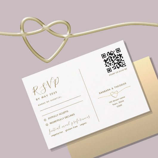 Carte de réponse de mariage or double fonction ave
