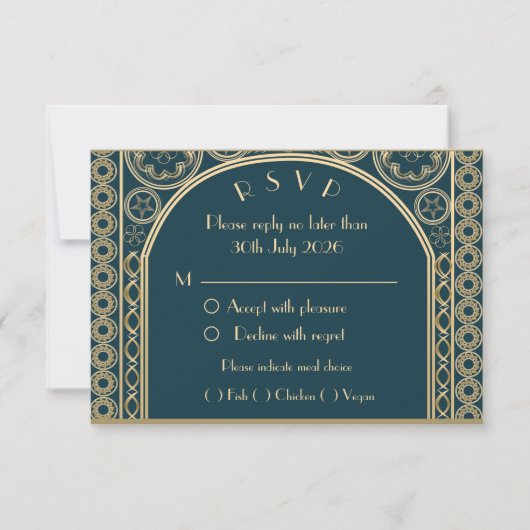 Carte de réponse de mariage - Or Orné (Devant)