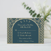Carte de réponse de mariage - Or Orné (Debout devant)