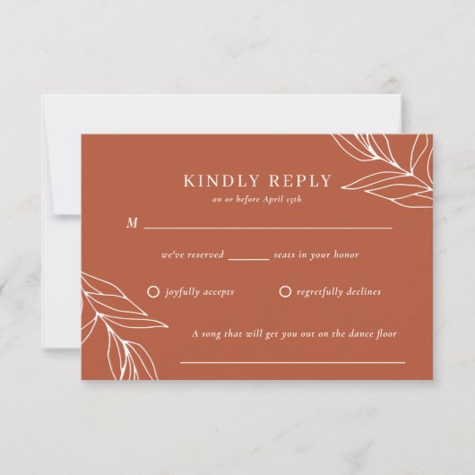 Carte de réponse de mariage orange brûlé tropical (Devant)