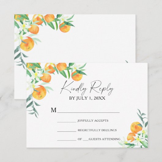 Carte de réponse de mariage - Orange Citron (Devant / Derrière)