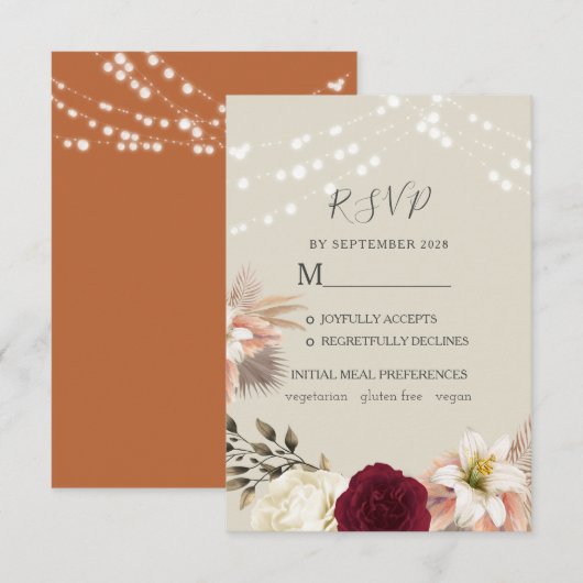 Carte de réponse de mariage orange rustique (Devant / Derrière)