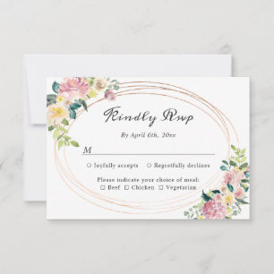 Carte de réponse de mariage ovale florale pastel