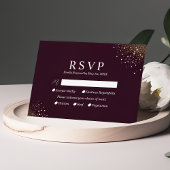 Carte de réponse de mariage pailletée de bordeaux