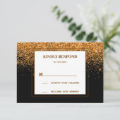 Carte de réponse de mariage Paillettes dorées (Debout devant)