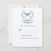Carte de réponse de mariage Papillon Bleu RSVP (Devant)