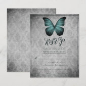 Carte de réponse de mariage papillon damassé vinta (Devant / Derrière)