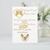 Carte de réponse de mariage Papillon doré élégant (Debout devant)