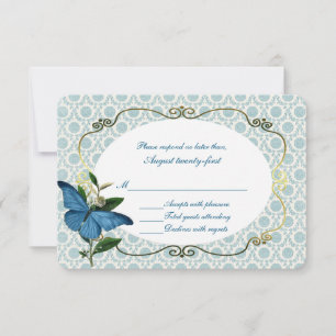Carte de réponse de mariage Papillons Bleu Vintage