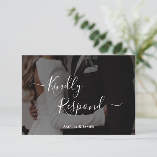 Carte de réponse de mariage photo noir et blanc mo (Debout devant)