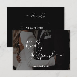 Carte de réponse de mariage photo noir et blanc mo