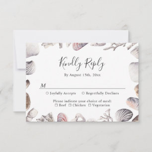 Carte de réponse de mariage plage coquillage blanc