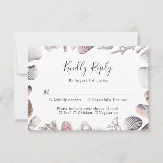 Carte de réponse de mariage plage coquillage blanc (Devant)