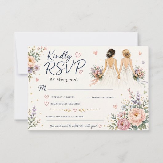 Carte de réponse de mariage pour deux mariées (Devant)