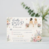 Carte de réponse de mariage pour deux mariées (Debout devant)