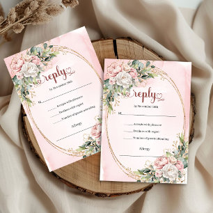 Carte de réponse de mariage poussiéreuse rose inte