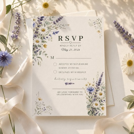 Carte de réponse de mariage Prairie de fleurs sauv
