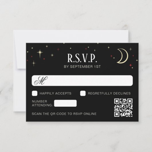 Carte de réponse de mariage QR Code Croissant Lune (Devant)