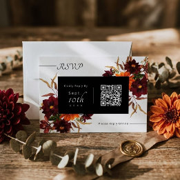 Carte de réponse de mariage QR Code Floral Automna