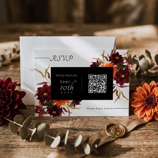 Carte de réponse de mariage QR Code Floral Automna