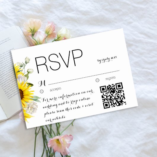 Carte de réponse de mariage QR code rose aquarelle
