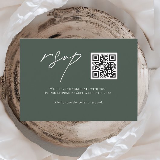 Carte de réponse de mariage QR Code vert forêt min