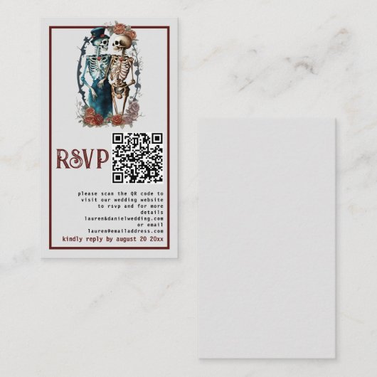 Carte de réponse de mariage QR couple squelette fl (Devant / Derrière)