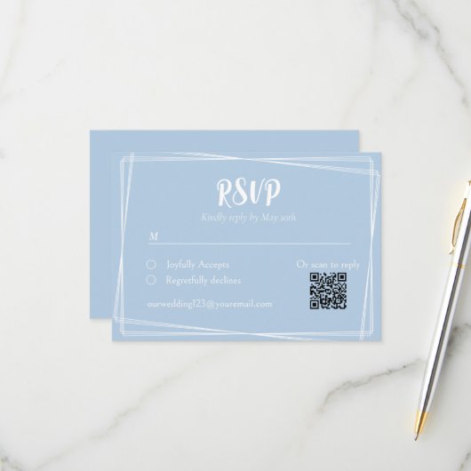 Carte de réponse de mariage QR de style écriture b (Devant/Arrière en situation)