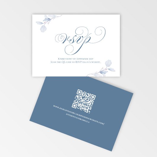Carte de réponse de mariage QR Dusty Blue Script