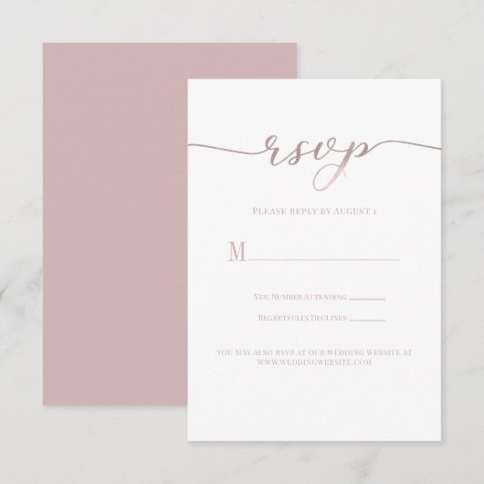Carte de réponse de mariage R.S.V.P. rose script (Devant / Derrière)