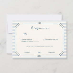 Carte de réponse de mariage rayée bleu poussiéreux